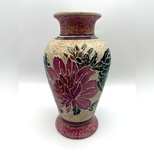 Vintage Asian Style Moriage Hand Painted Pastel Floral Ceramic Vase home decor
